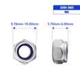 thumbnail image 2 of Tuercas de seguridad con inserción de nailon M6-1.0 50 piezas Tuercas de seguridad de acero inoxidable 304 (18-8) con inserto de nailon., 2 of 5