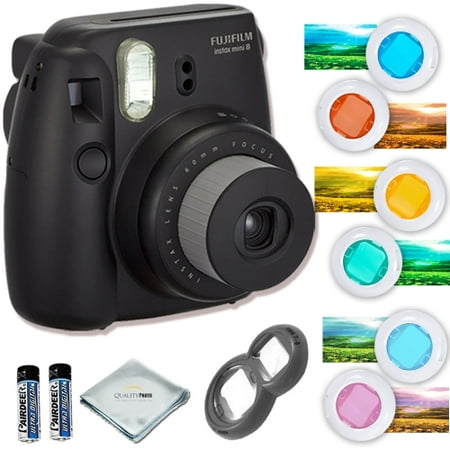Fujifilm Instax Mini 8 Instant Camera (Black) Bundle Includes; Fujifilm Instant polaroid camera + Selfie Mirror + Six Color Filters for Fuji instax mini