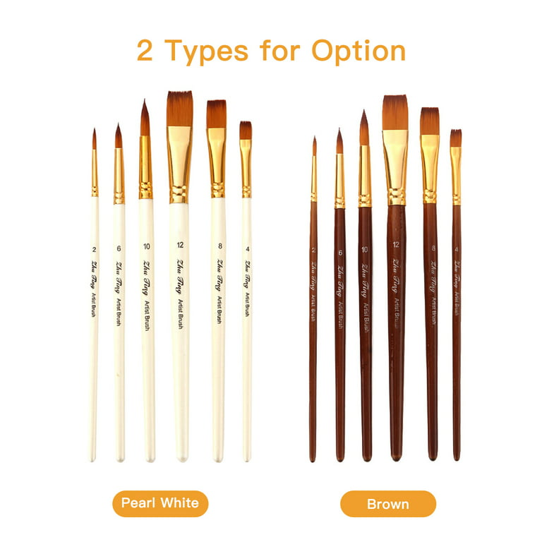 Walmeck 6pcs Paint Brushes Set Round and Flat Tips Artists Paintbrushes  Nylon Hair Wooden Handle Art Supplies Gift for Children Adults Beginners  for
