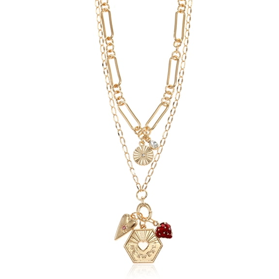 Time and Tru Be Sweet Charm Necklace Set Goldtone