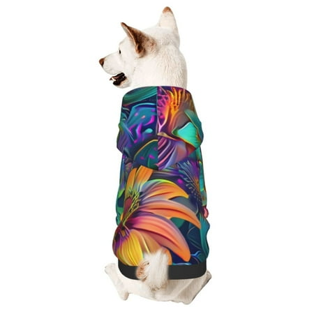 Xecao Psychedelic Sunflowers Pattern Sweatshirts Winter Pet Dog Hoodie Puppy Coat Dog Sweaters Dog Clothes with Hat Dog Clothes Costume Outfit Small Pets Wear-Large