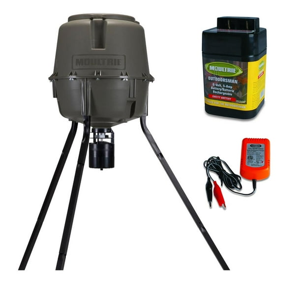 MOULTRIE 30 Gallon Adjustable Height QuickLock Deer Feeder + Battery