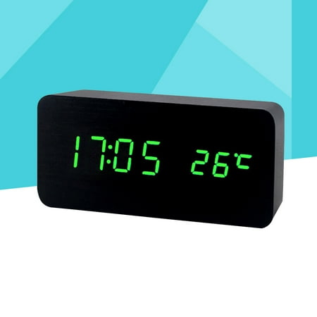 Raindrops Digital Clock Wood 1Pack LED Desk Alarm Clock Black Green Display Night Mode