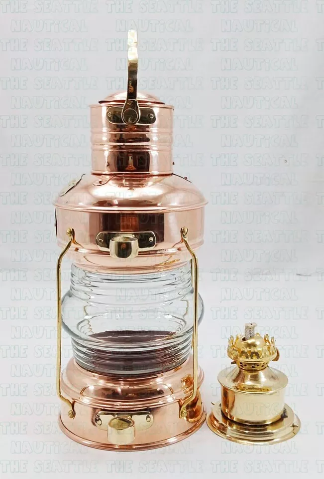 12" Vintage Brass Copper Anchor Oil Lamp Collectible Nautical Maritime Ship Lantern Oil lamp Boat Light