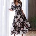 thumbnail image 4 of ICHUANYI Clearance Women's Fashion Holiday Summer Printing V Neck Short Sleeve Party Beach Loose Dress Long Skirt(Black, XL) ICHUANYI WER2023080903832, 4 of 9