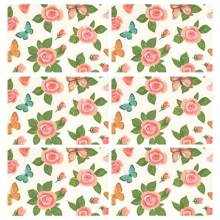

Ryvnso Placemats Set of 6 Butterfly Flying in Roses Flowers Dining Mats Heat-Resistant Non-Slip Washable Table Mat