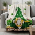 thumbnail image 2 of St. Patrick's Day Blanket Soft Cozy Warm Twin Blanket for Bed, Plush Fuzzy Flannel Fleece Blankets for Sofa, Shamrocks Gnomes Coin Beige Leaves Throw Blankets for Couch, Gifts for Men, 60"x80", 2 of 9