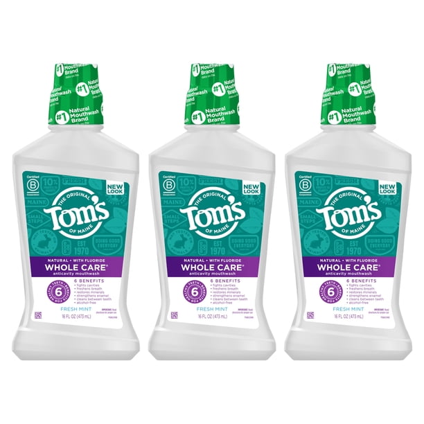 Enjuague bucal Tom's Of Maine Whole Care con flúor natural 480 ml x 3