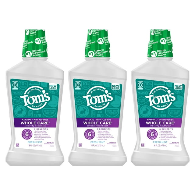 Enjuague bucal Tom's Of Maine Whole Care con flúor natural 480 ml x 3