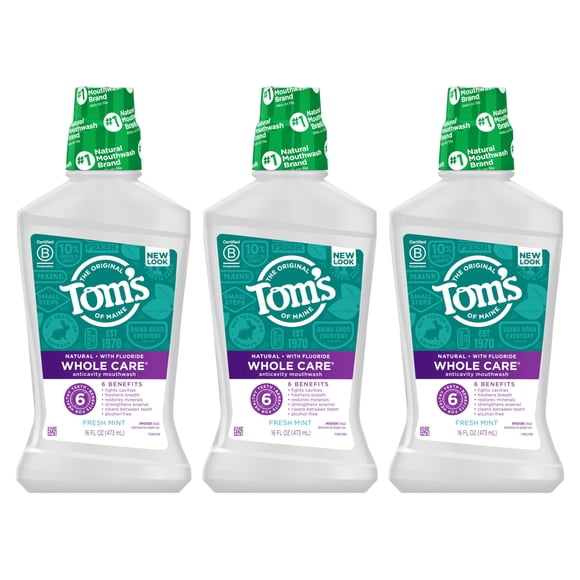 Enjuague bucal Tom's Of Maine Whole Care con flúor natural 480 ml x 3