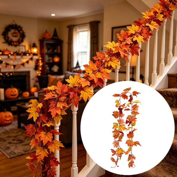 Simulation Fall Hanging Maple Garland, Autumn Leaf Vine Decoration, Flexible Foliage Fireplace Decor, Indoor Outdoor Seasonal Wall Accent, Thanksgiving Halloween Home Display