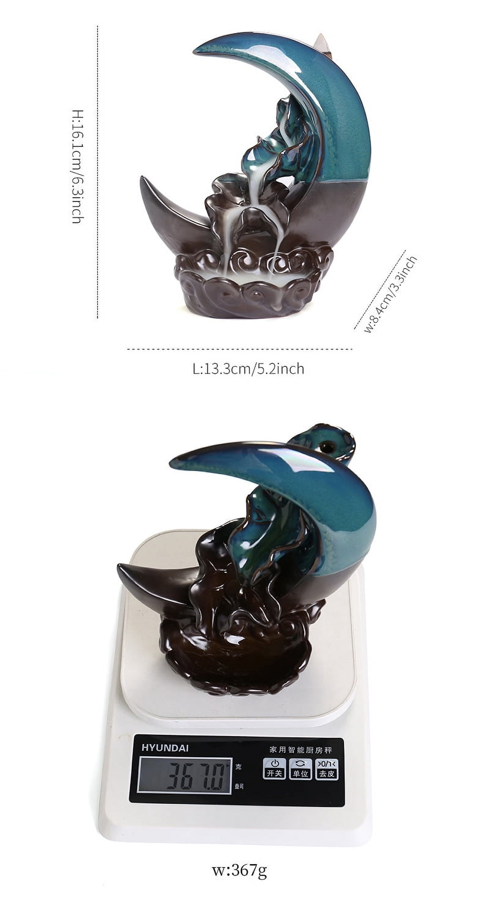 Handcrafted Backflow Incense Burner Smoke Waterfall Ceramic Moon-Shaped Incense Holder Creative Reflux Aroma Incense Holder Home Decor