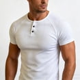 thumbnail image 2 of FRSASU Men's Henley Shirts Short Sleeve Casual Ribbed Knitted Summer T-Shirt Slim Fit Workout Muscle Tops White, 2 of 5