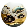 thumbnail image 2 of Designart "Euphoric Poppy Floral in Gold and Purple" Floral Poppy Metal Round Art Print, 2 of 5