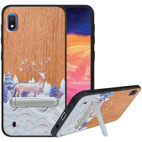 Labanema Samsung Galaxy A10 2019 Case, Samsung Galaxy A10 2019 Cover with Metal Kickstand, Natural Wood TPU Cover, Anti Scratch Case for Samsung Galaxy A10 2019 (Elk)