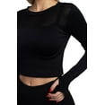 thumbnail image 5 of Women’s Seamless Crewneck Mesh Detail Long Sleeve Crop Top - Black S, 5 of 6