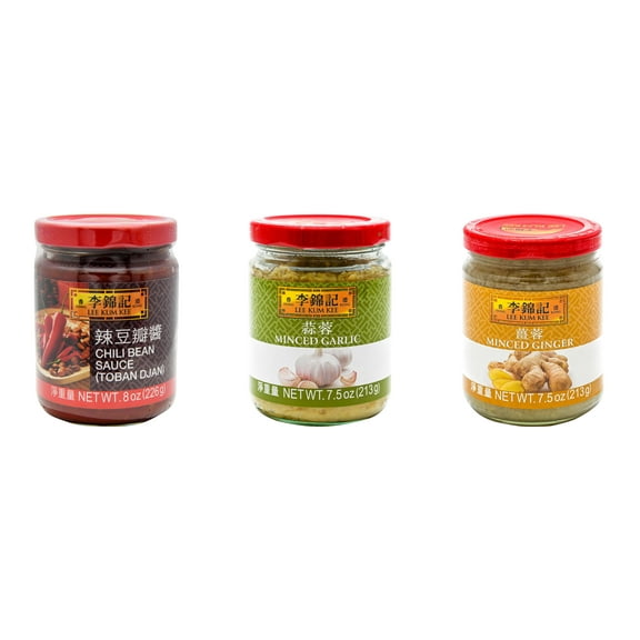 NineChef Brand Spoon Plus 3 Pack Lee Kum Kee Cooking Sauce, 3 Flavors(Chili Bean Sauce,Minced Garlic Sauce,Minced Ginger Sauce)