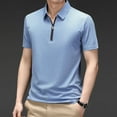 thumbnail image 2 of Big And Tall Polo Shirts Men Zipper Shirt Casual Quarter Zip V Neck Short Sleeve T Shirt Pullover Button Down Shirt Men Light Blue M, 2 of 6