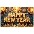 thumbnail image 2 of Golden Happy New Year Banner Lighted New Year Banner Fireworks Decor Star Pattern Celebration Banner for New Year Party Holiday Celebration Indoor Decoration, 2 of 9