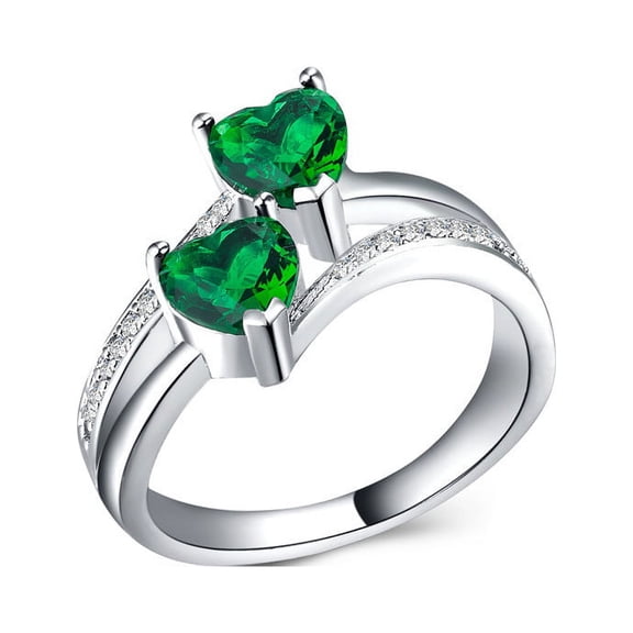 Women's Zircon Double Heart-Shaped Gemstone Plated Platinum Copper Ring
