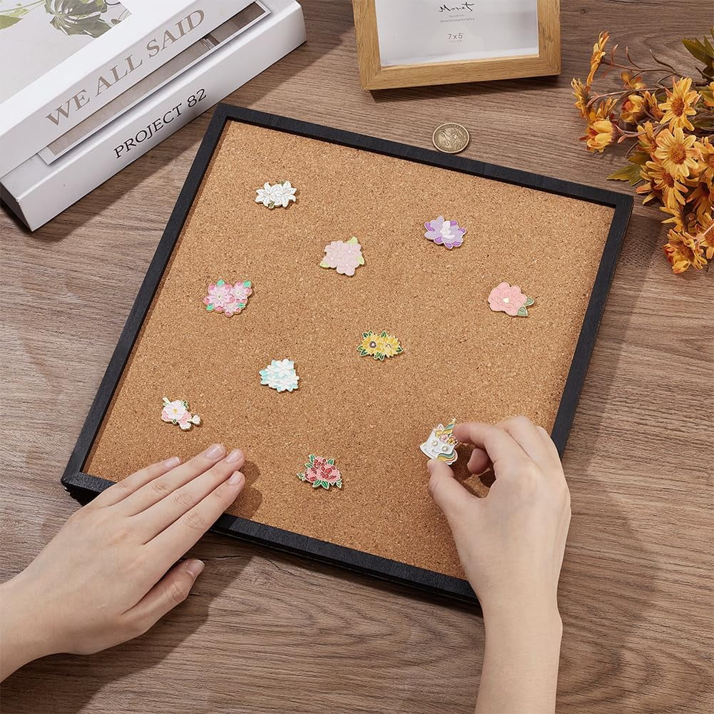 Pin Board Square Cork Board with Black Frame 11.8x11.8inch Wall Mounted Cork Board for Brooch Pin Storage Office Home Festival Wedding Decor 0.7inch Thick Saddle Brown