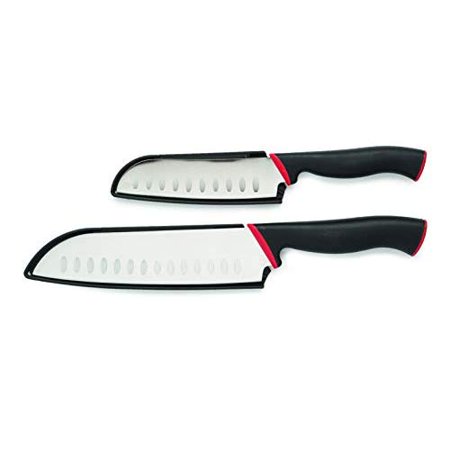 Cooking Light Stainless Steel Santoku Kitchen Knife Set  Black  2 Piece