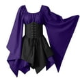 thumbnail image 3 of SEAOPEN Women's Medieval Renaissance Dress Fairy Elf Irish Victorian Gothic Dresses Halloween Costume Lace Up Corset Dress Purple,M, 3 of 4