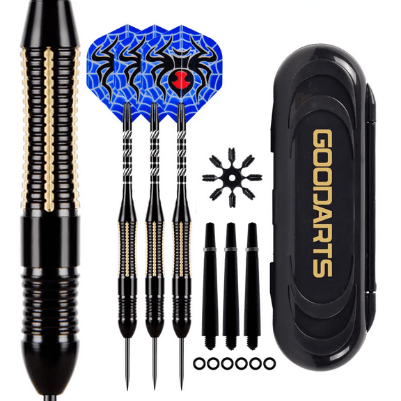 26g Professional Steel Tip Darts Set, 3Pcs Heavy Duty Brass Barrel Darts with Nylon Shaft Protector & Dart Case