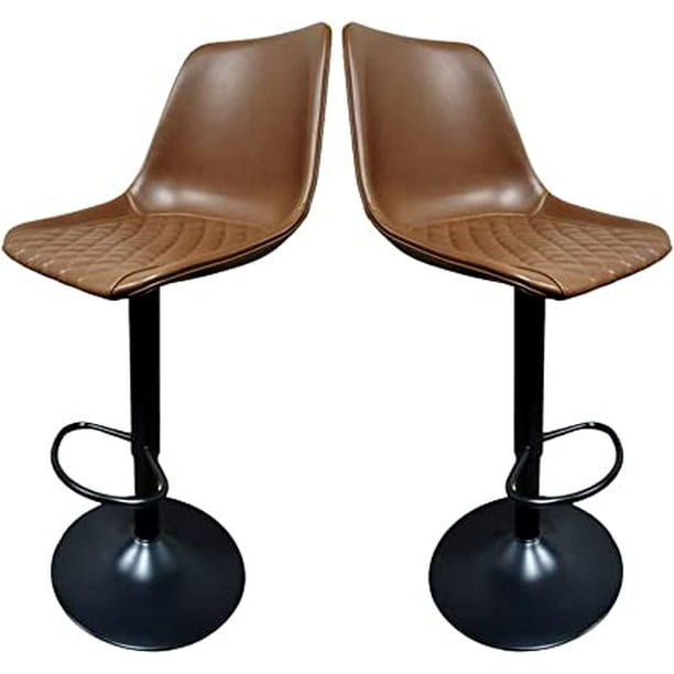 Set de 2 Bancos Taburetes TRK Grupo Microtec Barra Ajustables Giratorio Cocina Bar Restaurante desayunador ,Piel PU Estructura Negro Mate Acolchada Café Camel Grupo Microtec TRK TRK