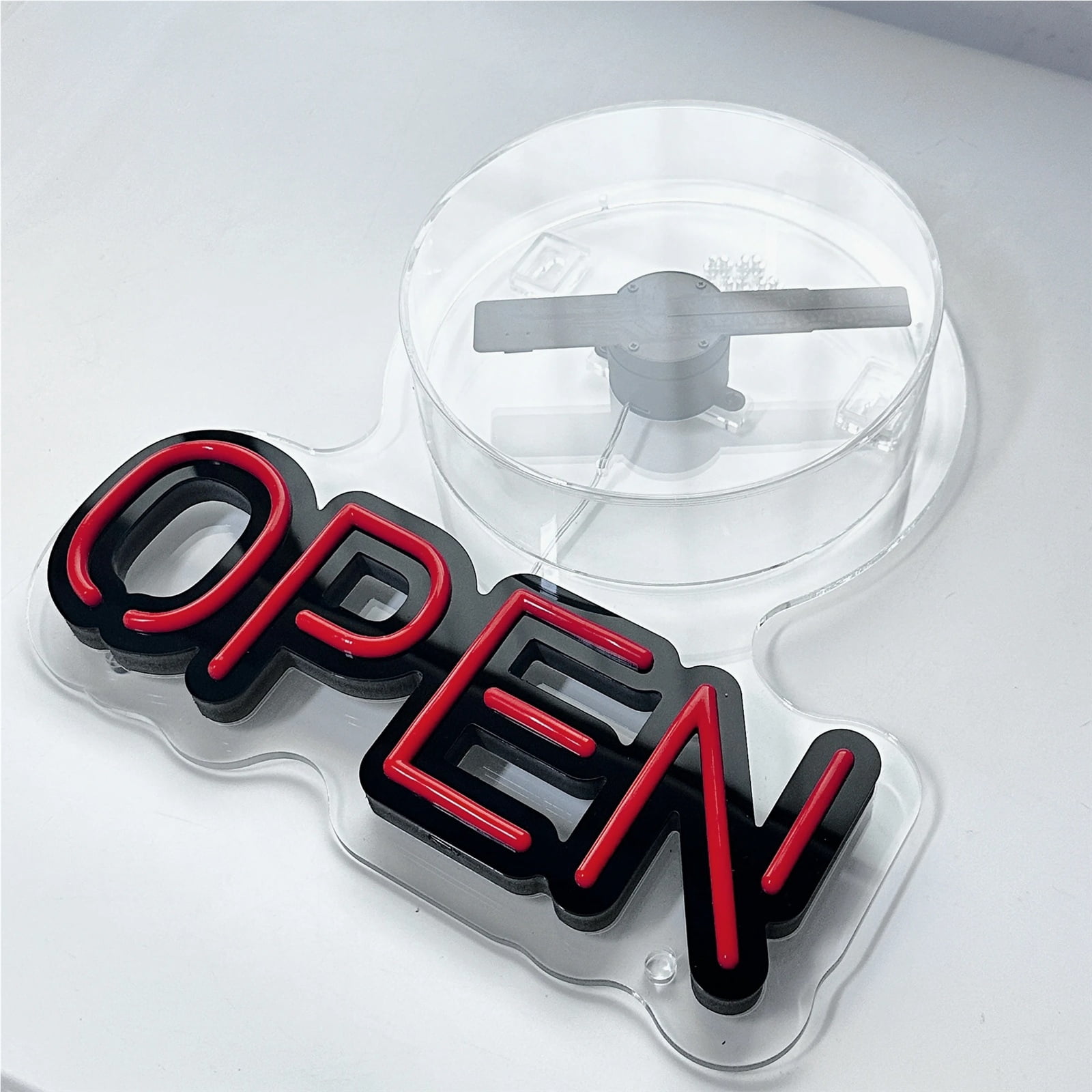 3D Holographic Fan LED OPEN Neon Sign with USB Interface Enhance Store Visibility Brightness Feature