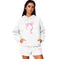 thumbnail image 4 of Women's Fashion Casual Long Sleeve Shorts Sports Round Neck Sweatshirt Set with Bow Print, Activewear for Sports and Casual Activities,White,XL, 4 of 6