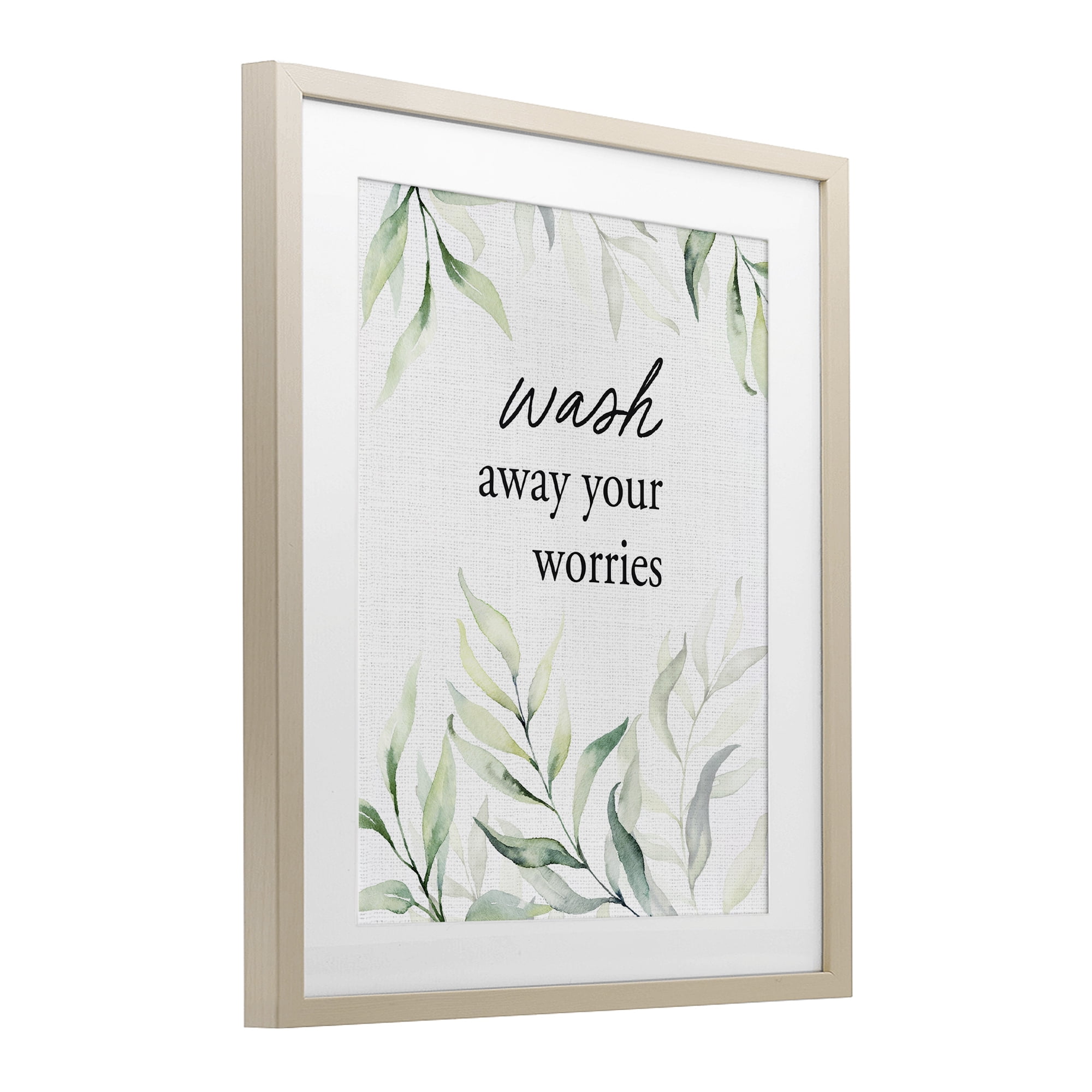 Wash Away Worries Greenery Birch Framed Print Under Glass, design by Lettered and Lined