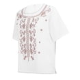 thumbnail image 4 of Mexican Embroidered Tops for Women Retro Embroidered 3/4 Sleeve Boho Tops Work Tees Loose Tunics Top 3/4 Length Sleeve Shirts Loose Fit Blouses Beach Travel Vacation Cotton Linen Tops Boho Shirts, 4 of 6