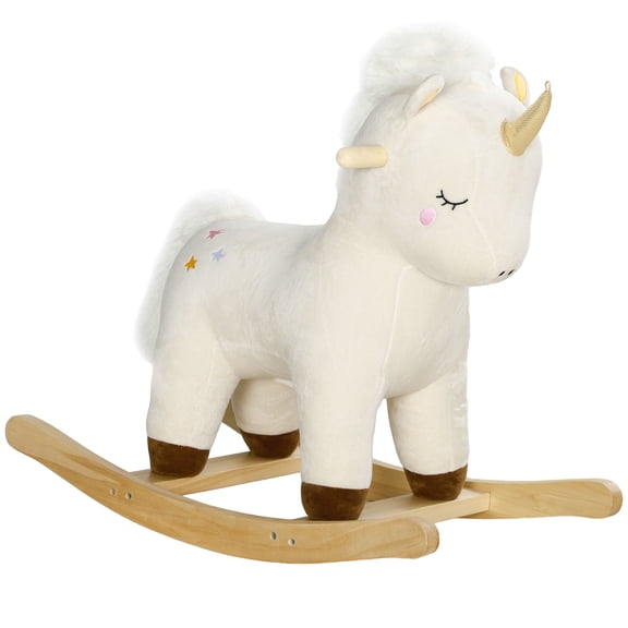 Kids Bike Qaba Rocking Horse, Plush Ride on Unicorn with Realistic Sound, Wooden Base, Toddler Rocking Horse for 2-4 Years, White,Boys Bike