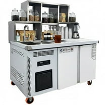 48" Bubble Tea Workstation Refrigerator, Commercial Boba Prep Station with Sink, Cold Well & Undercounter Cooler, 110V Stainless Steel Bar Station