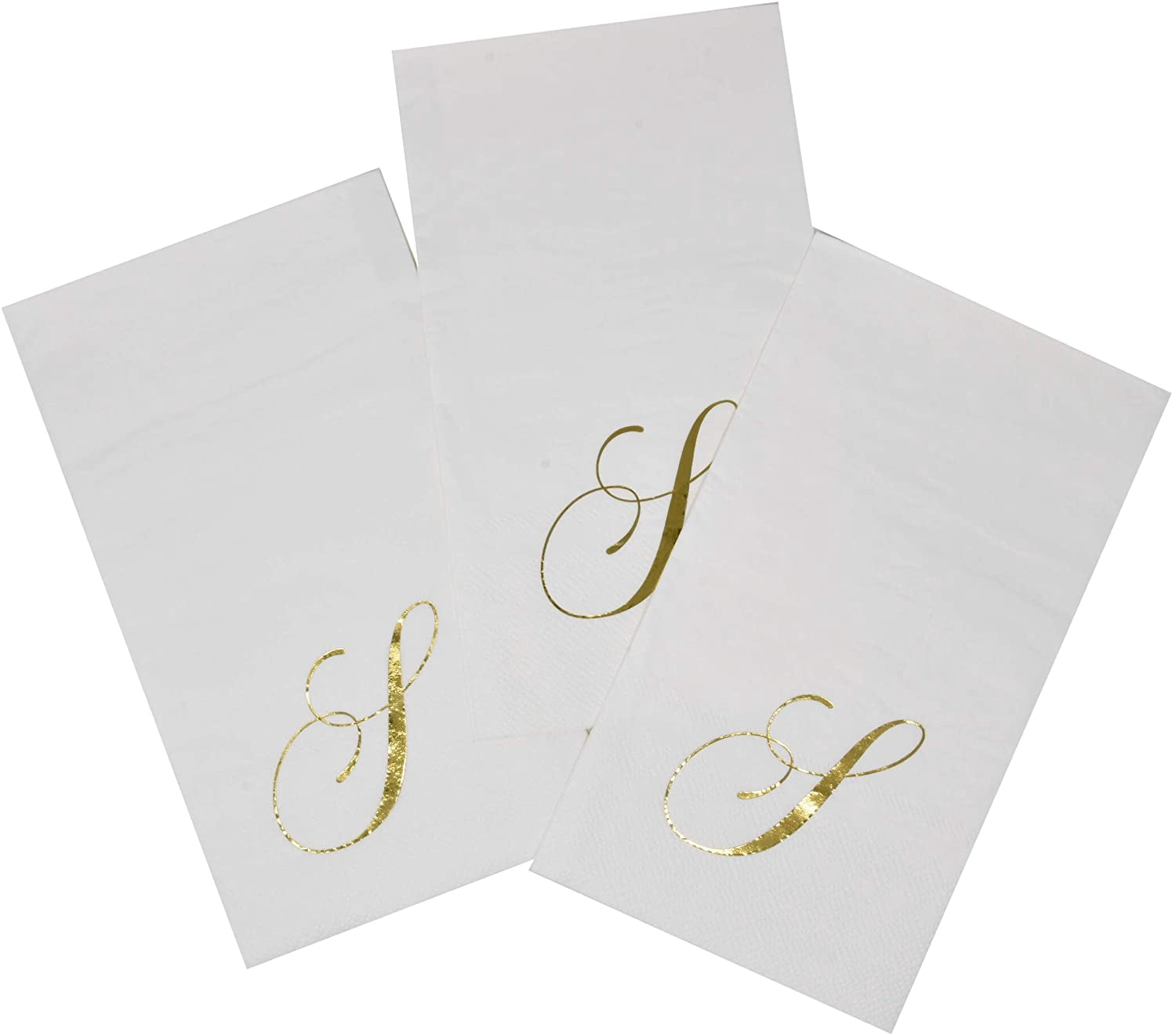 Gift Boutique Monogram Guest Napkins Letter S, 100 Count Gold Foil Disposable Paper Napkins, 2-Ply Elegant Dinner & Bathroom Napkins, White