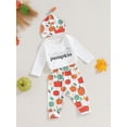 thumbnail image 3 of Wassery Baby Boy Halloween Clothes Set 3 6 12 18 Months Newborn Boys Letters Print Long Sleeve Crew Neck Romper Pumpkin Print Long Pants Hat 3PCS Infant Fall Outfits, 3 of 9