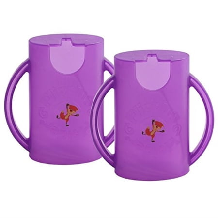 Flipping Holder 2-pack (Purple/Purple) Squeeze-Proof Mess-Free Holder for Food Pouches, Juice Boxes, and Juice Pouches MADE IN USA