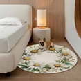 thumbnail image 2 of Round Area Rug 5ft Daisy Floral Wreath Circle Kitchen Mats Non-Slip Vintage Leaves Flower Washable Round Carpet for Kitchen Living Room Bedroom Home Decor, 2 of 7
