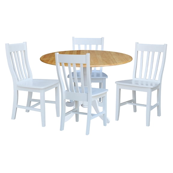 International Concepts Solid Wood 5-Piece Dining Set with 42 in. Dual Drop Leaf Table and 4 Slat Back Dining Chairs in Natural/White