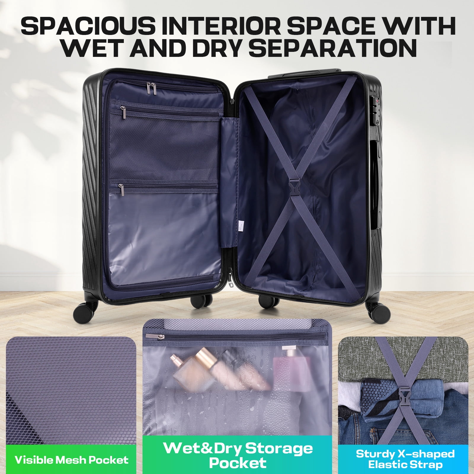 SANOPY TSA Lock & Expandable Design (20”+24”+28”) Family & Travel Approved! Ergonomic Handles