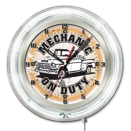 Mechanic on Duty 19 Double Neon Wall Clock