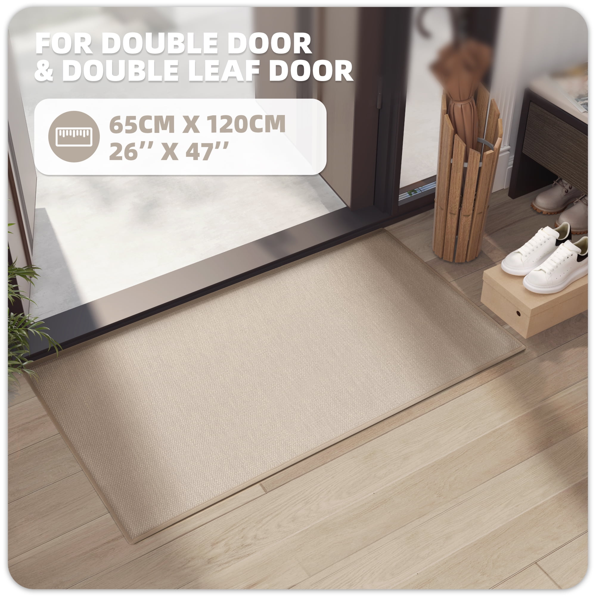 PABUBE Indoor Doormat 26" x 47", Non Slip Door Mats for Inside Washable, Front Door Entry Rug for Entryway Indoor, Dirt Trapper Absorbent Welcome Floor Mats for Home Indoor, Khaki