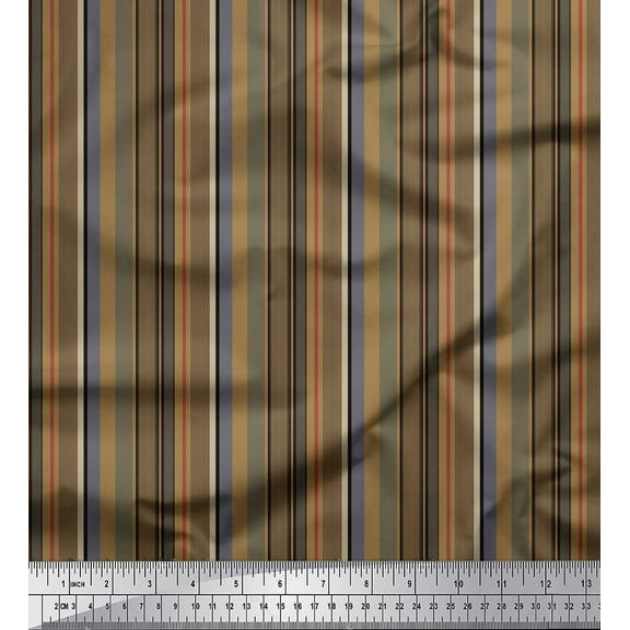 Soimoi Brown Cotton Voile Fabric Vertical Stripe Printed Craft Fabric by the Yard 42 Inch Wide