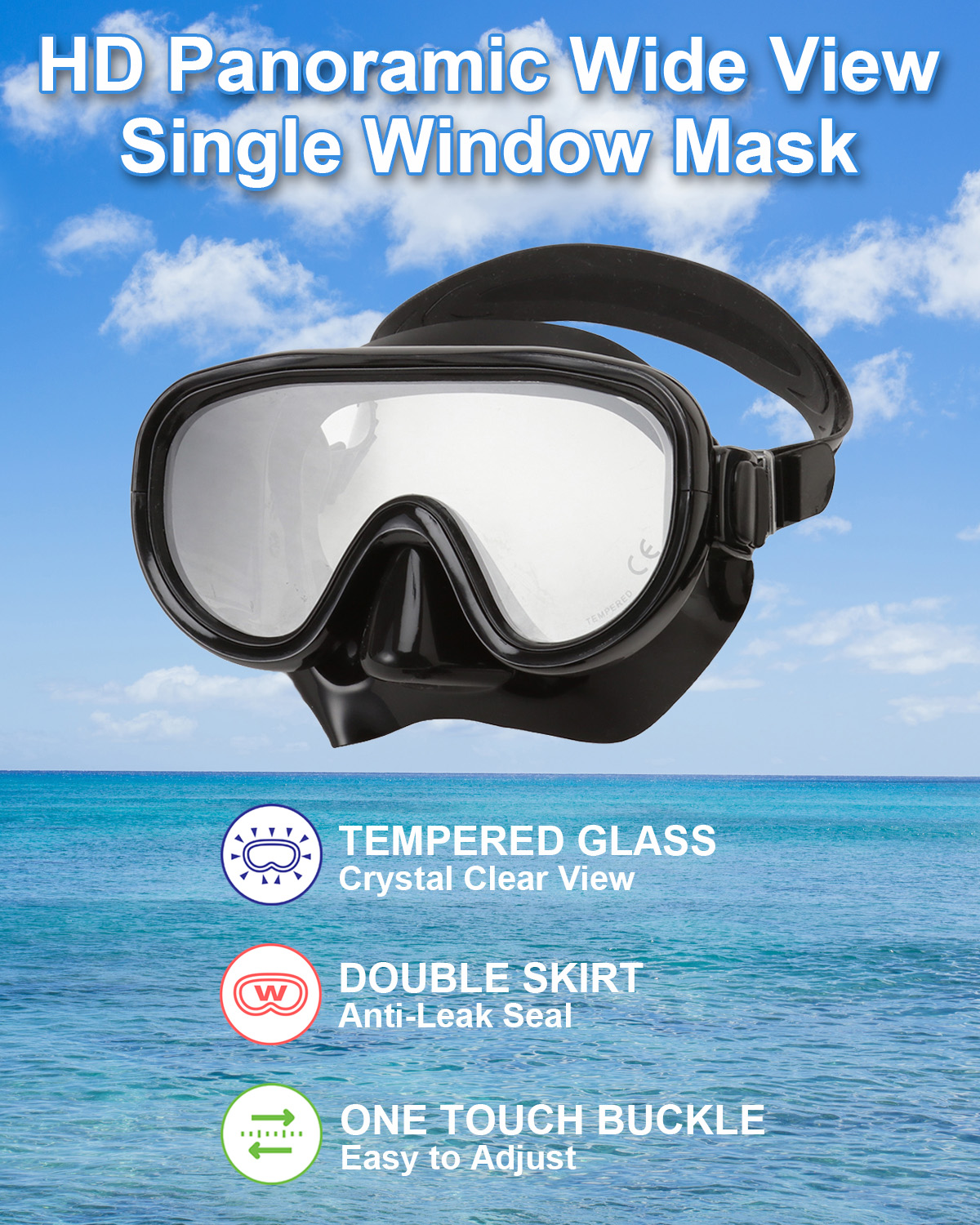 Reef Tourer Adult Snorkel Mask and Set, Black photo 3