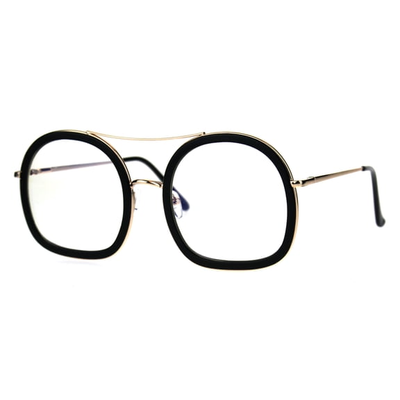 Womens Double Rim Designer Clear Lens Eye Glasses Black