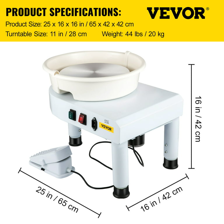 VEVOR Pottery Wheel 11 in. Ceramic Wheel Forming Machine 0-300RPM Speed  Adjustable Foot Pedal Sculpting Tool Accessory Kit SJS11INCH110VHY1LV1 -  The Home Depot