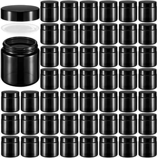 Frascos de vidrio Norme, 120 ml, 4 onzas, con tapas, redondos, a prueba de fugas, negros, 48 unidade