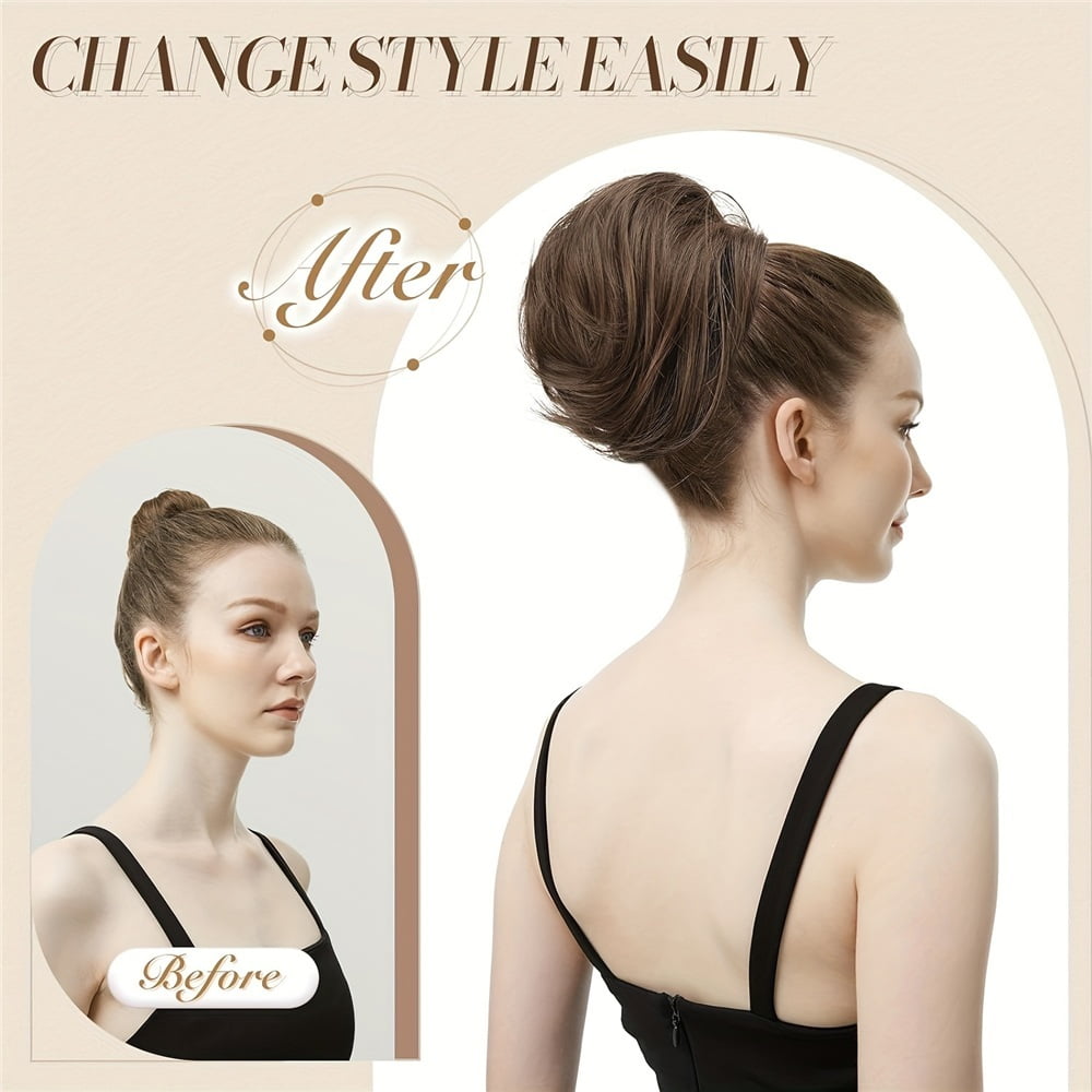 Straight Hair Bun Drawstring Synthetic Hair Extension Comb Clip Ponytail Updo Hairpiece