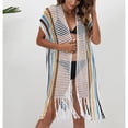 thumbnail image 3 of Lu's Chic Women's Beach Swimsuit Sexy Cover Up Sheer Short Sleeve Knit Fringe Open Front Soft Bikini Cover Up White Small-X-Large, 3 of 4